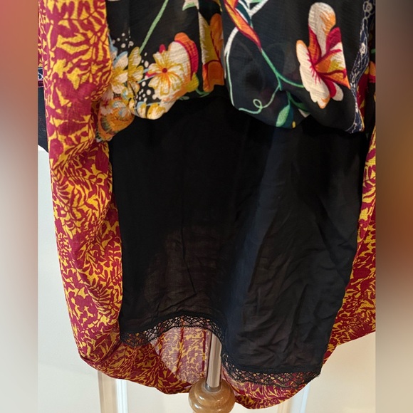 Anthropologie Floral Patchwork Velvet Trim Midi Dress Size 16 Boho Modest - Picture 7 of 16